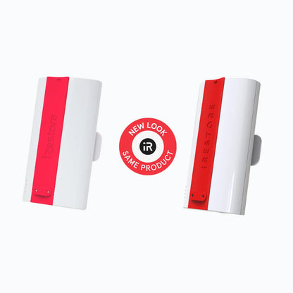 New look, same product. Side by side image of the old and new brand rechargeable battery pack for Professional and Essential. Showing a comparison between the two.