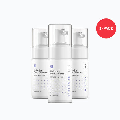 3 bottles of hydrating foam cleanser beside each other