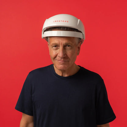 Image of a mature man wearing the Essential hair device.