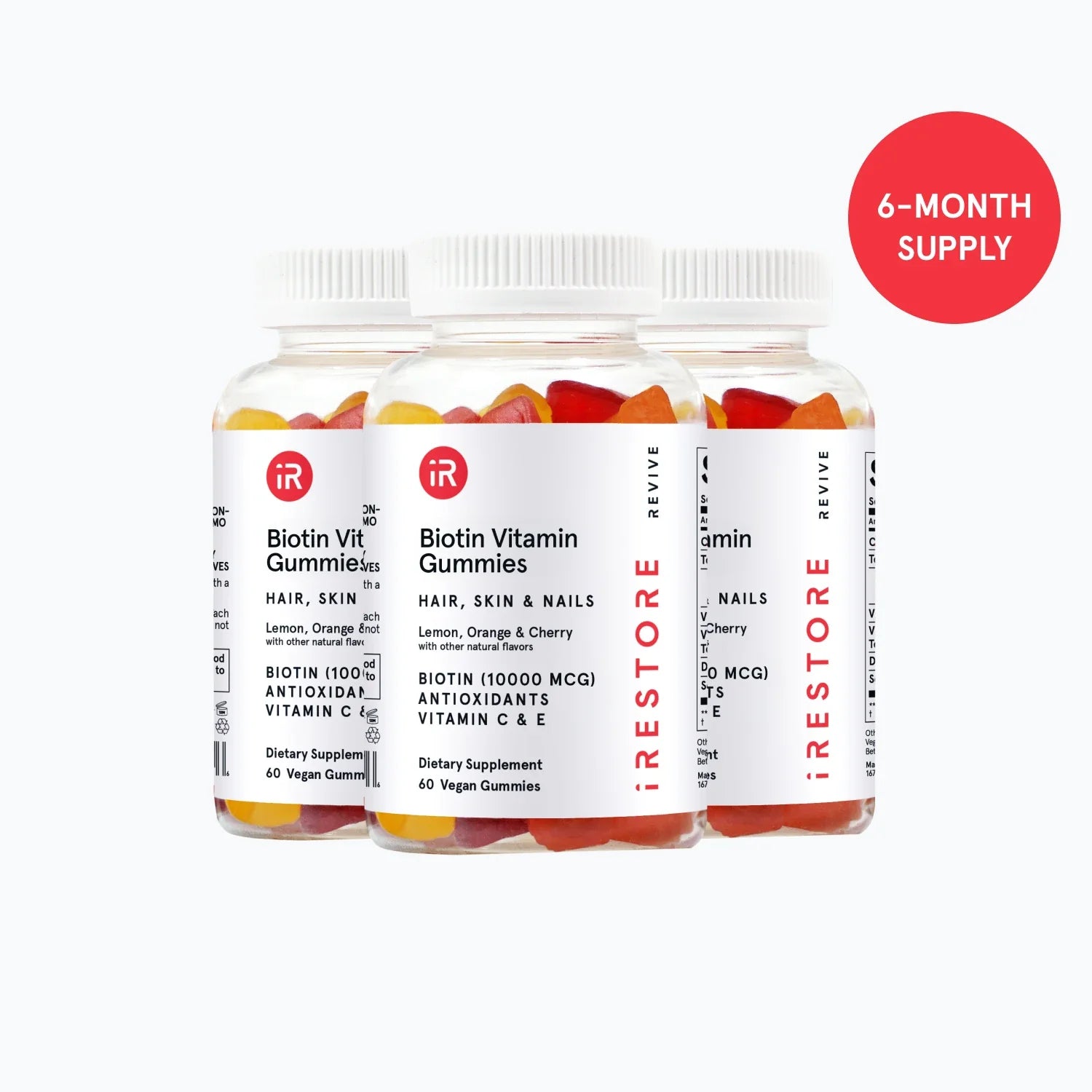6-month supply. 3 bottles of biotin gummies.