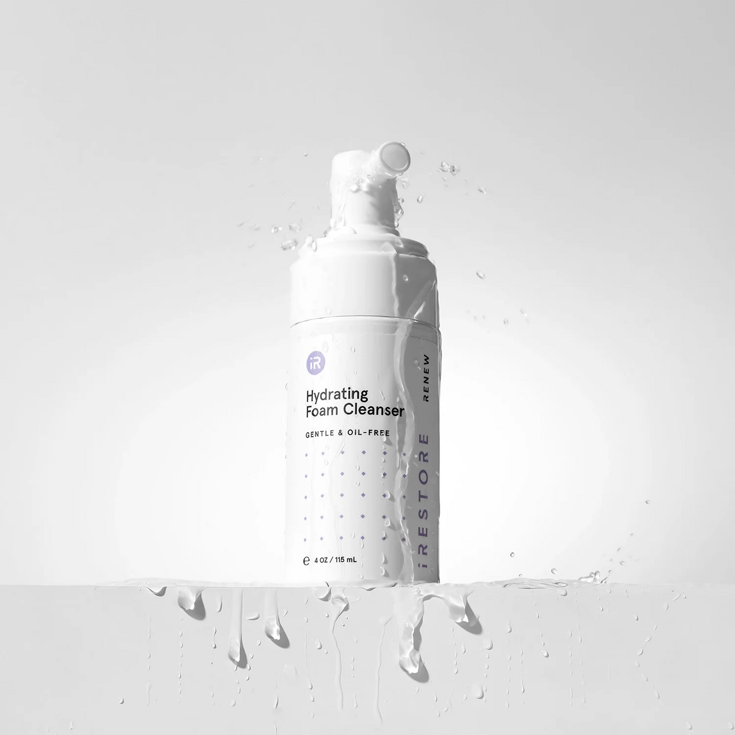 Hydrating foam cleanser dripping with water