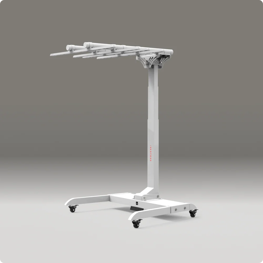 white motorized stand