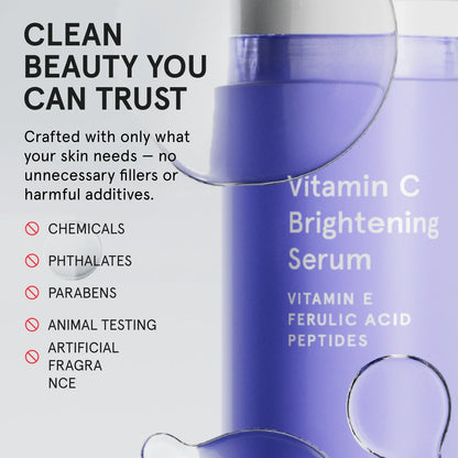 Vitamin C Brightening Serum with clean beauty attributes on a white background