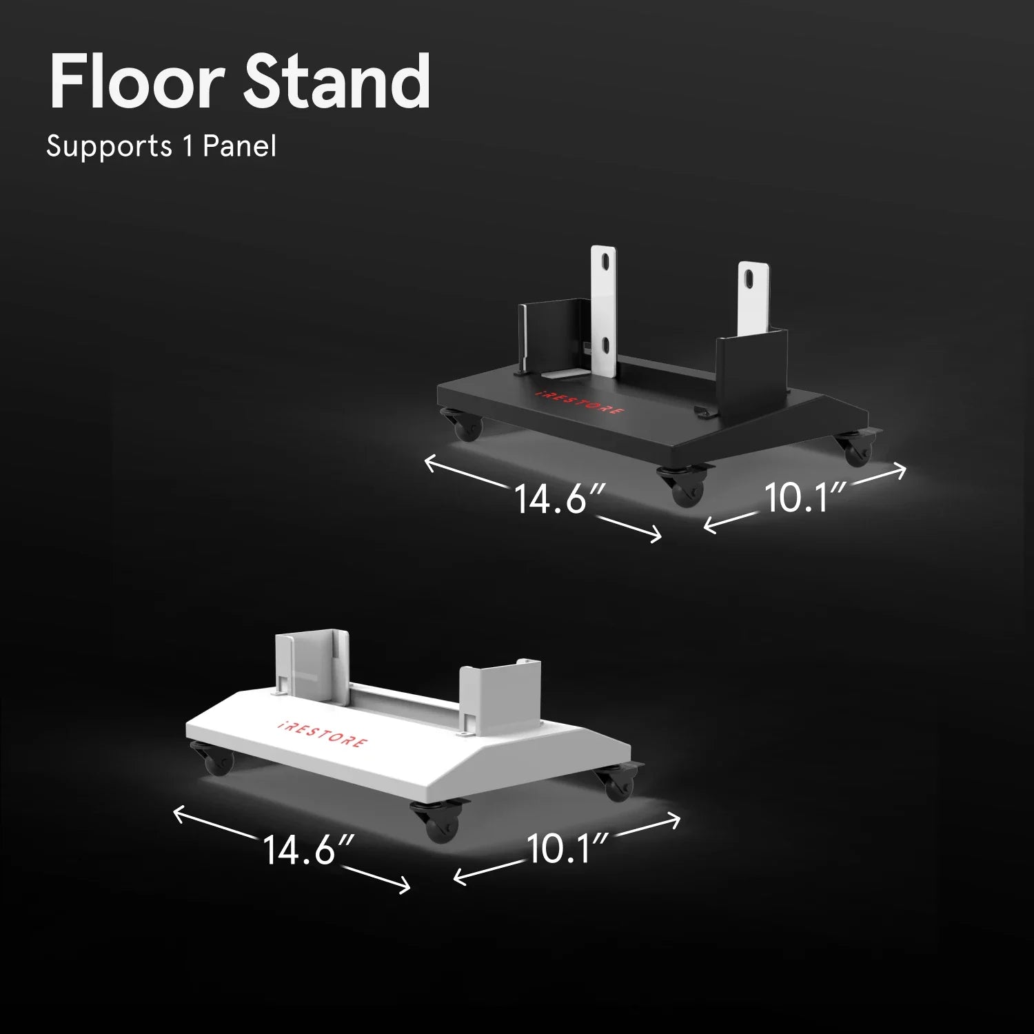 Floor stand with dimensions labeled on a black background
