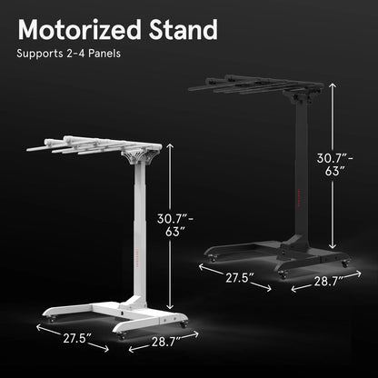 Motorized stand with dimensions labeled on a black background