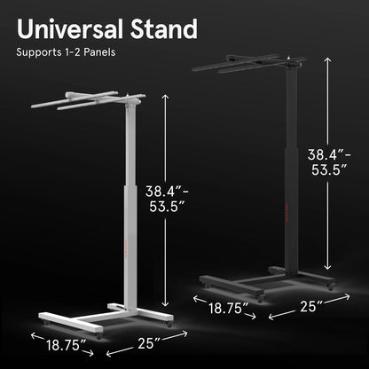 Universal stand with dimensions labeled on a black background